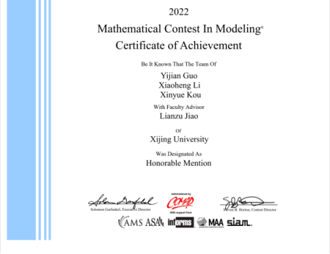 我校学生在2022年美国大学生数学建模竞赛中喜获6项国际大奖